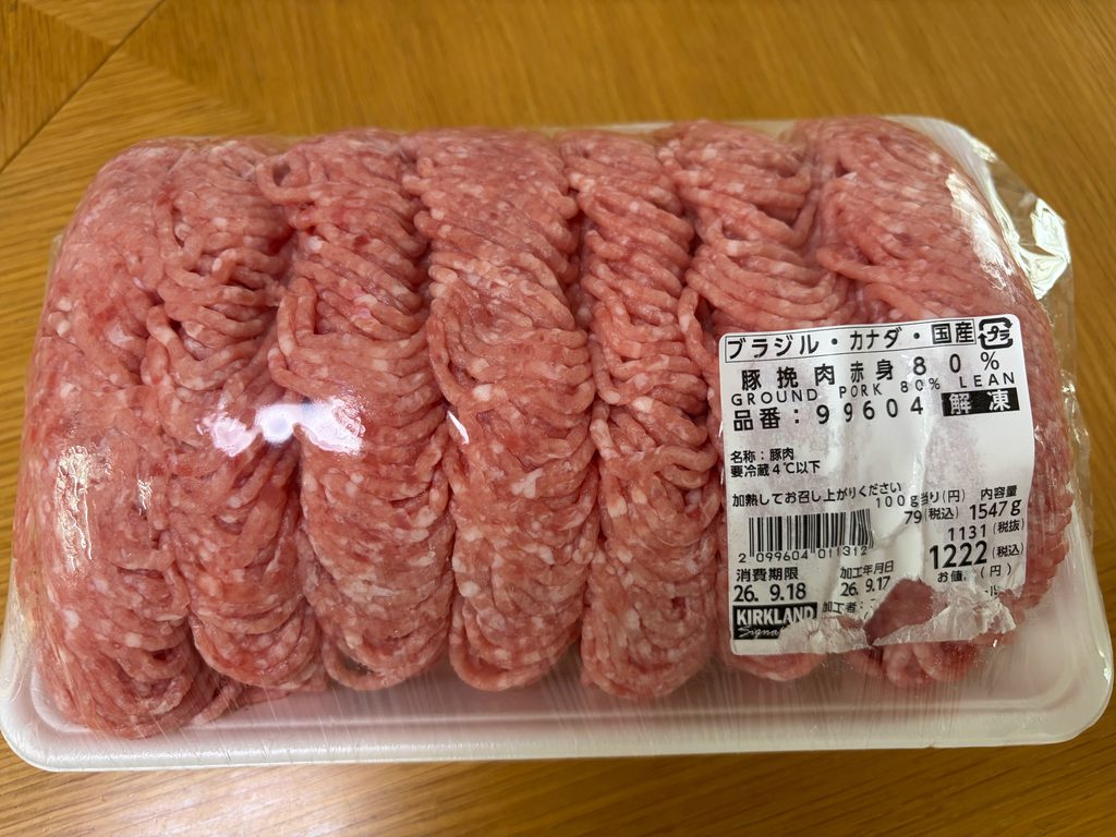 コストコの豚ひき肉(100gあたり79円)